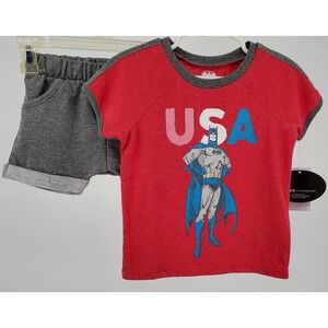 DC Comics Infant/Toddler 18 Month Boys Red USA Batman T-Shirt & Shorts Set New